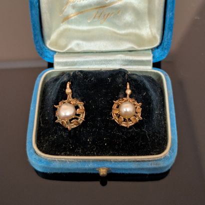 Paire de dormeuses en or jaune 18K (750),...