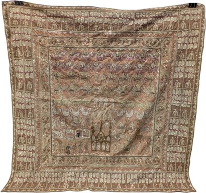 Canvas panel appliquéd and embroidered with...