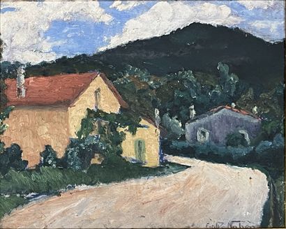 Estelle NAHON (1904-1991) : PAYSAGE AU HAMEAU....