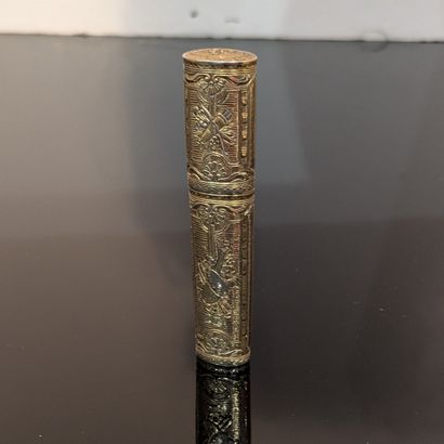 Etui à cire en argent doré (800) à décor...