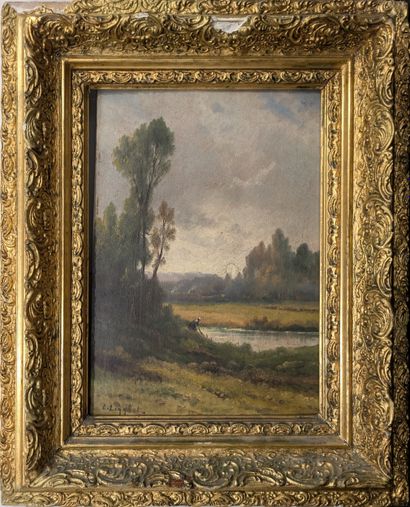 L. LINGLET*** : LAVANDIERE DANS UN PAYSAGE....