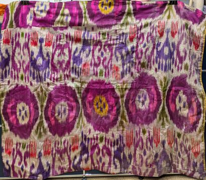 Silk Ikat with stylized motifs in mauve,...