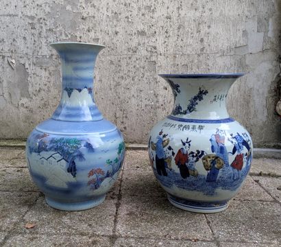 Two porcelain baluster vases, one decorated...