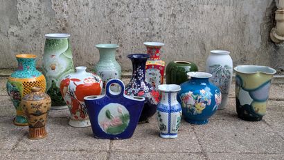 Set of porcelain vases with various decorations,...