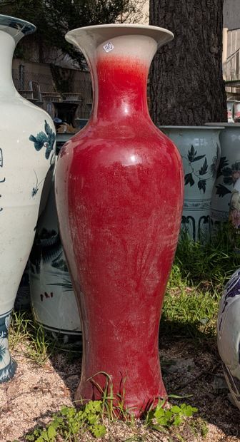 Oxblood porcelain baluster vase, the neck...