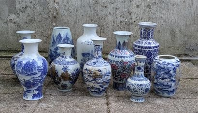 Set of nine porcelain vases and one vase...
