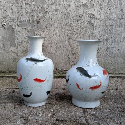 Five porcelain baluster vases decorated with...