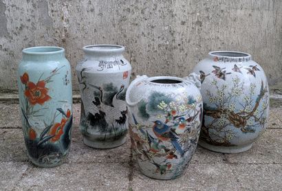 Four cracked porcelain vases, three decorated...