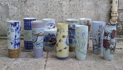 Set of ten mainly horn-shaped porcelain vases...