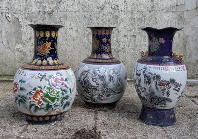 Three globular and baluster-shaped porcelain...