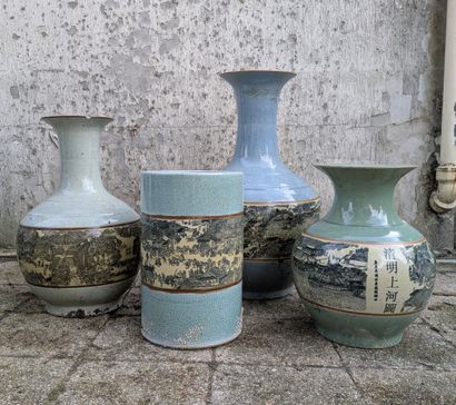 Set of four vases, three baluster-shaped...