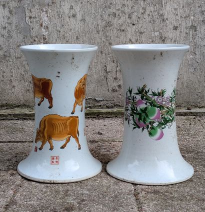Two porcelain basins and their supports,...