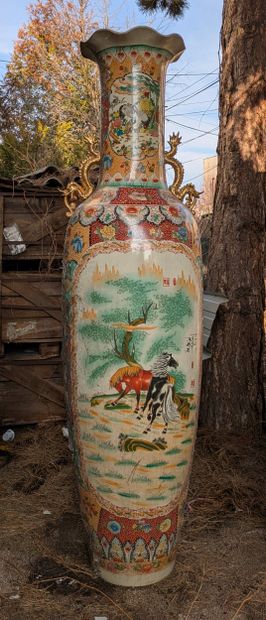Large porcelain vase with polychrome enamel...