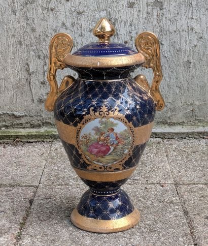 Porcelain covered baluster vase decorated...