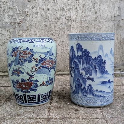 Two porcelain vases, one scrolled, the other...