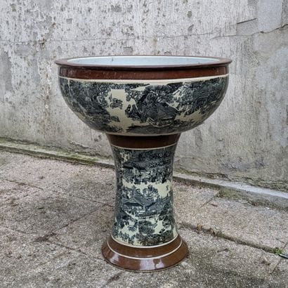 Brown enameled porcelain basin and stand...