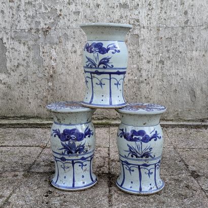 Suite of three baluster stools in porcelain,...
