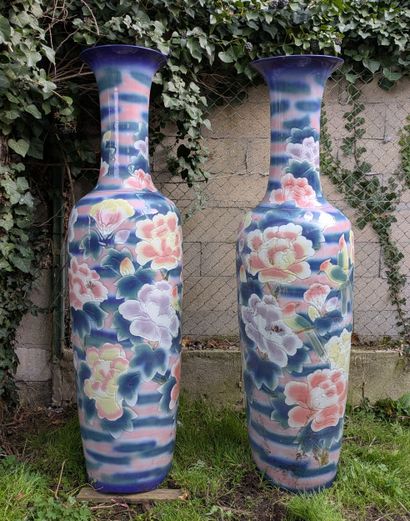 Pair of large porcelain baluster vases decorated...