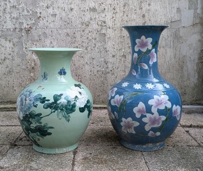 Two porcelain baluster vases. One decorated...