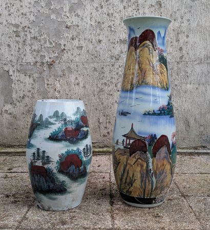 Two tapered porcelain vases with polychrome...