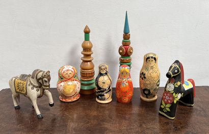 *Set of Russian polychrome painted wooden...