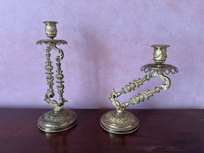 Pair of gilded metal torches, the double...