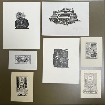 *Ensemble de sept ex-libris d'artistes russes....