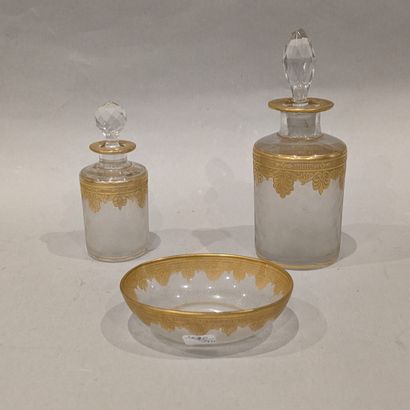 Pair of glass horn vases decorated with gilded...