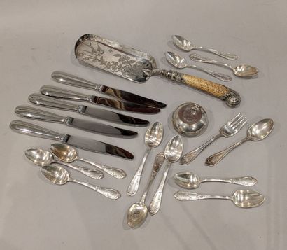 Set in silver-plated metal: - eleven small...