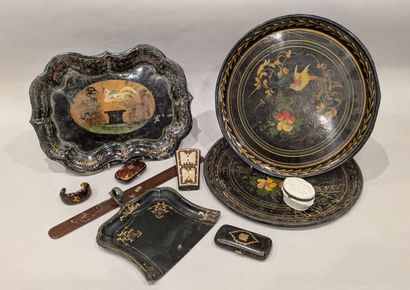 Showcase items: a case with horn and tortoiseshell...