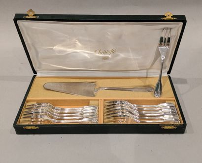 Twelve forks and a cake scoop in silver-plated...