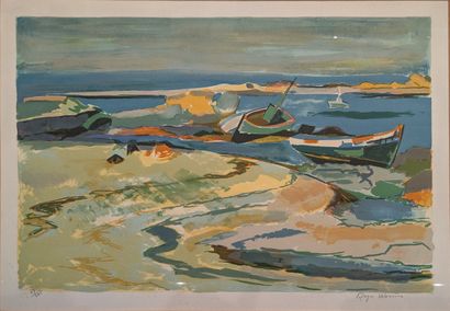 Roger WORMS (1907-1980) : BORD DE MER. Lithographie,...