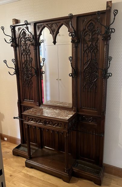 Large molded and carved walnut coat stand...