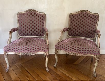 Pair of armchairs in grey lacquered wood...