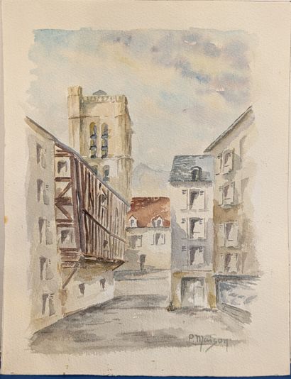 Ensemble : - P. MAISON : VUE DE RUE AU CLOCHER....