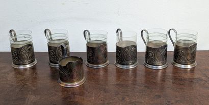 *Suite of six silver-plated tea cup mounts....