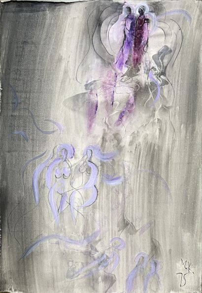 *Ecole MODERNE : FIGURES EN MAUVE. Encre...