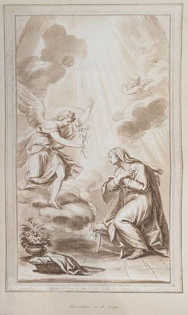 Suite de cinq gravures en noir : quatre Vues...