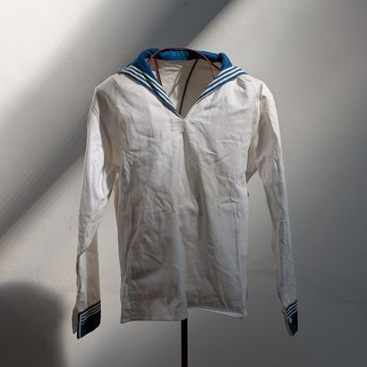 *White cotton sailor jacket with blue co...