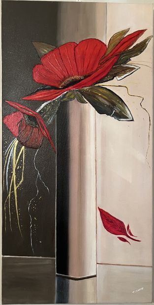 C. MARTY*** : FLEURS DANS UN VASE. Huile...