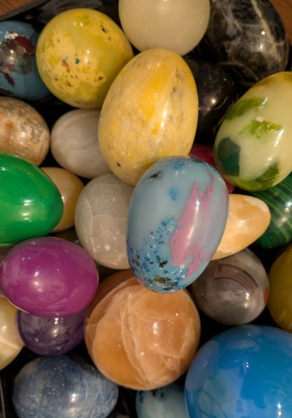Set of eggs in hard stone or composition...