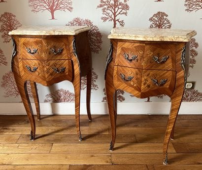 Pair of rosewood and marquetry bedside cabinets....