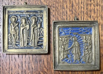 *Two travel icons in bronze and enamel. 5.5...