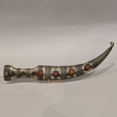 Small curved saber, metal-plated handle and...
