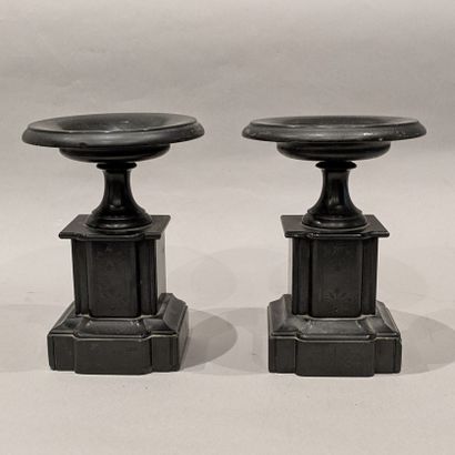 Pair of cassolettes in black marble. The...