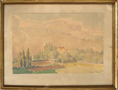 *Lucien ANDRIEU (1875-1955) : PAYSAGE. Aquarelle,...