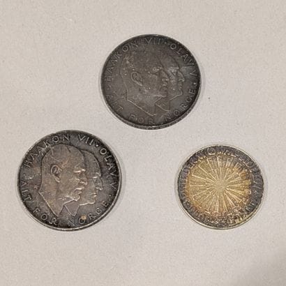 Norway. Two pieces of twenty-five silver...