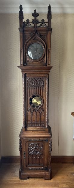 Large walnut floor clock, the dial surmounted...