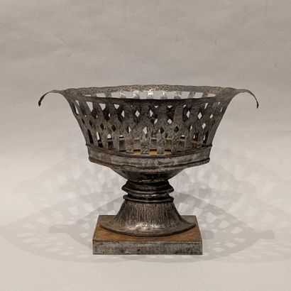 Large navette bowl in patinated and hammered...