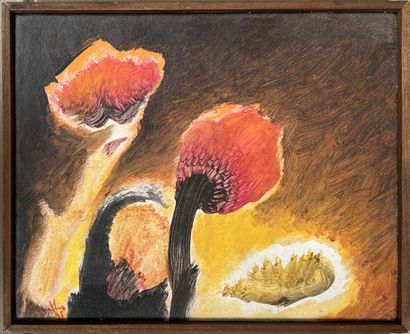 *Ecole CONTEMPORAINE : PAVOTS. Huile sur...
